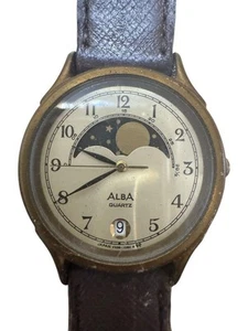 Reloj Pulsera Hombre Seiko Alba Fase Lunar Cuarzo Dorado Vintage - Imagen 1 de 7