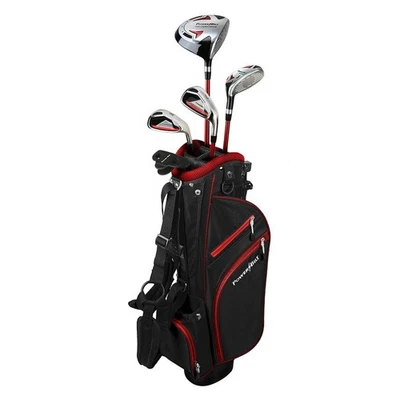 NUEVO Juego de Golf PowerBilt Rojo Junior Driver Híbrido Hierro Cuña Putter Bolsa Foto 1 de 4