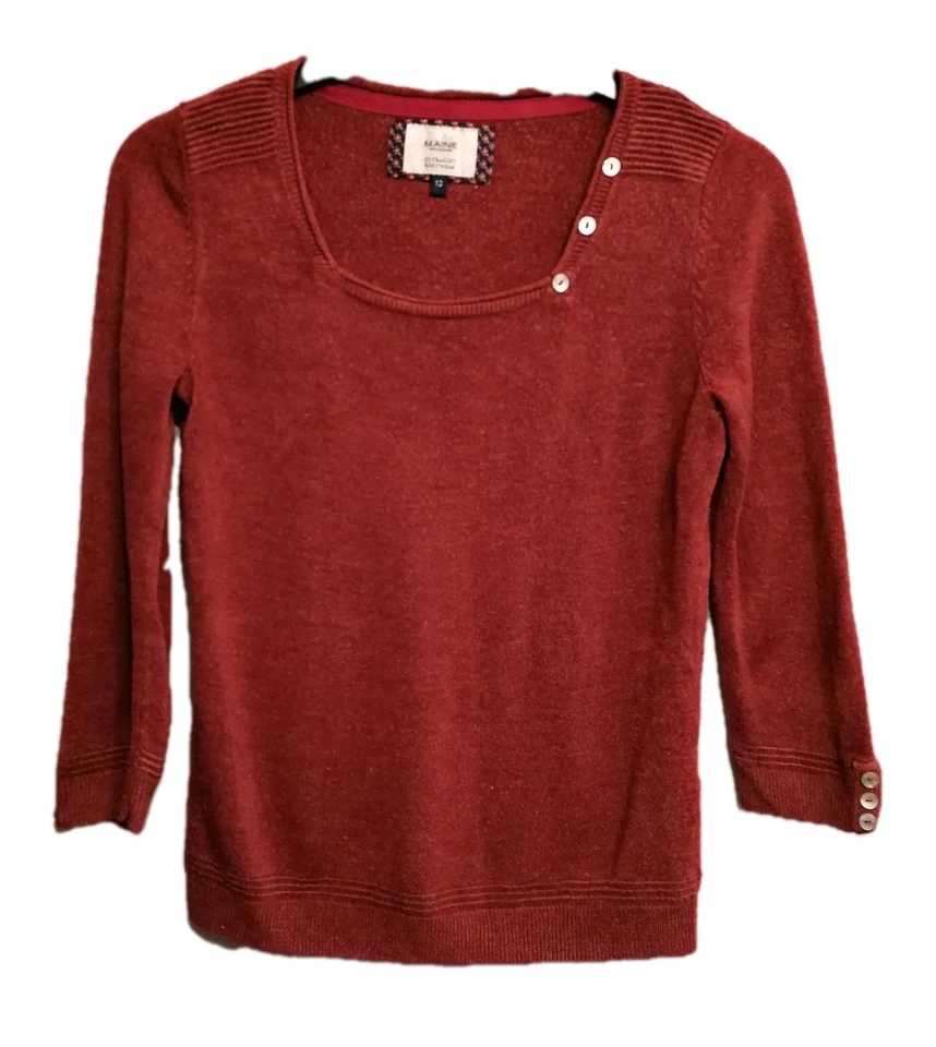Maine New England Size 12 Burgundy Ultrasoft Knitwear 3/4 Sleeve Pullover Jumper - Image 1 of 4