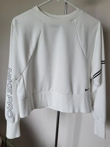 Women's Nike Pro Dri Fit Small White Cropped Relaxed Fit Crew Neck Sweatshirt  - Picture 1 of 7