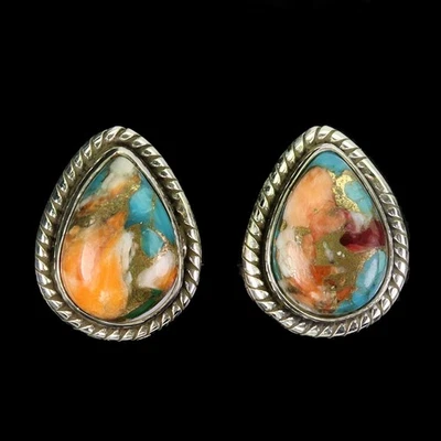 925 Sterling Silver Earrings Pear Kingman Turquoise 10x7mm Gemstone Jewelry - Image 1 of 4