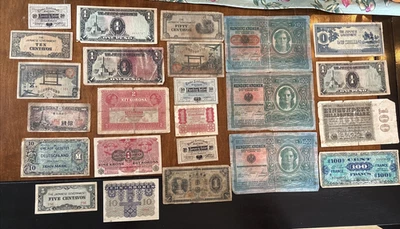 Lote mixto de 24 billetes de papel de la Primera Guerra Mundial/WW11 1922-45 - varios países - DESCRIPCIÓN Foto 1 de 4