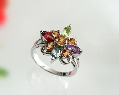 Ring Silber 925 Natur Citrin, Granat Peridot 54-55 mm echt Sterlingsilber es47 - Bild 1 von 2