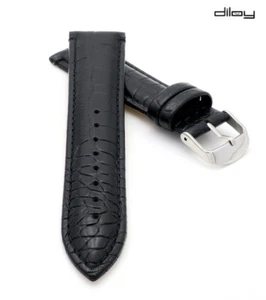 Diloy Alligator Uhrenarmband Modell Florida-Chrono schwarz 22 mm, extradick