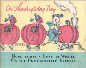 Thanksgiving Card 3½" x 4½" - Pumpkin Express - Duck Conductor, Turkeys - Picture 1 of 3
