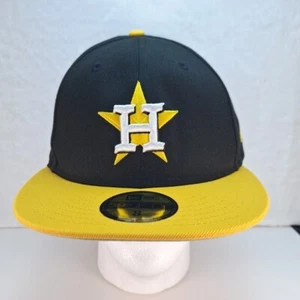 New Era 59Fifty Houston Astros Fitted Hat 8 2017 World Series Patch Gold Black - Picture 1 of 8