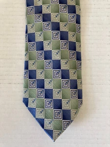 Croft & Barrow Men's Necktie Tie Silk Green Blue Geometric Stripe Satin - Picture 1 of 6