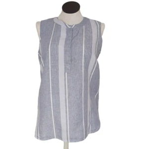 Ellen Tracy Leinen Tunika Top ärmellos Gr. Large blau gestreift Henley Kragen - Bild 1 von 11