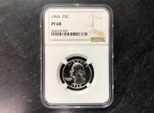 1964 UNITED STATES 25C WASHINGTON QUARTER PROOF 68 NGC - Picture 1 of 3