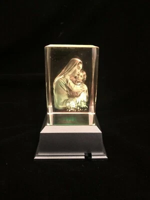 Mary with Child-  3D Laser Etched Crystal Block With 4 Lights LED Light base - image 1 of 4