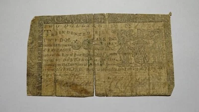 1767 $2 Maryland MD Colonial Currency Bank Note Bill! RARE ISSUE! Two Dollars - Image 1 of 2