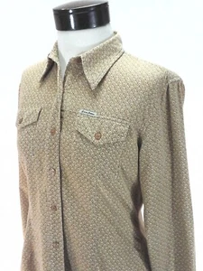 GUESS Western Shirt Corduroy Geometric Tan Burgundy Cream Fitted Women's M RARE - Picture 1 of 7