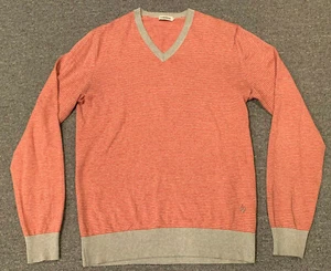 J. Lindeberg Striped Sweater 100% Cotton Light V-Neck Gray & Red - Picture 1 of 4