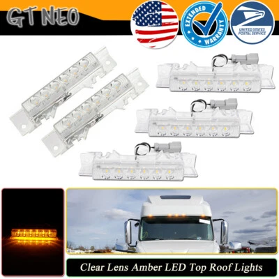 5X For Volvo VN/VNL 2003-up Truck Clear Cab Marker Roof Running Lights Amber LED - Image 1 of 4