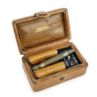 Authentic Hermes Vintage Travel Razor Shaving Set Brown Leather Case
