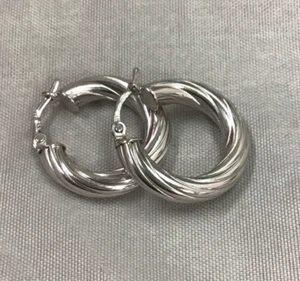 STERLING SILVER TWISTED CABLE HOOP EARRINGS - Picture 1 of 4