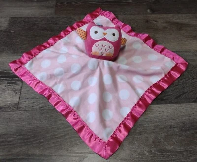 Objetivo de felpa Owl Lovey Security Baby rosa lunares satinado y espalda Foto 1 de 4