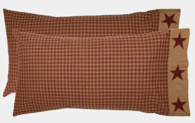 Juego de funda de almohada Borgoña Check King estilo country Ninepatch estrella aplique dobladillo Foto 1 de 4