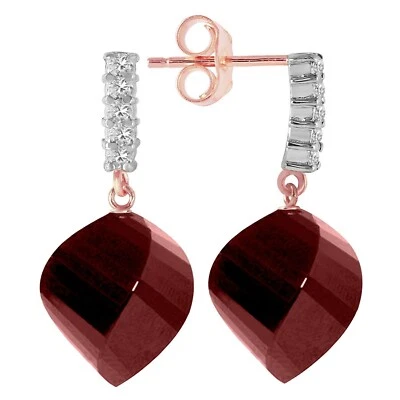 30.65 Carat 14K Solid Rose Gold Gemstone Earrings Diamond Ruby - Image 1 of 3