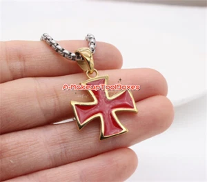 Men's Women's Stainless Steel Red MC Red/Gold Iron Cross Pendant J746 - Picture 1 of 4
