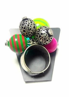 ANILLO PLATEADO PEREGRINO NUEVO VINTAGE CUENTAS MULTICOLORES BANDA TAMAÑO AJUSTABLE Foto 1 de 3