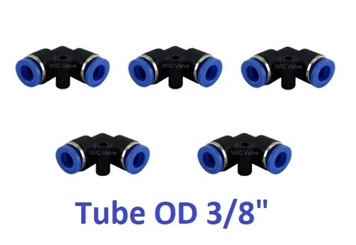 Elbow Union Hose Connector Tube OD 3/8" Push In Quick Release Fitting 5 Pieces - Image 1 of 1