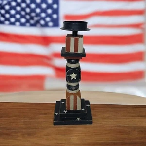 Candeliere patriottico in legno dipinto a mano stelle e strisce made in China 8,5 in T - Foto 1 di 9