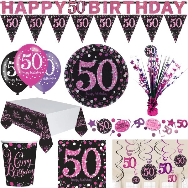 50. Festa di Compleanno Decorazione Set Giubileo Fucsia Nero Frau Numero Fünfzig - Immagine 1 di 1