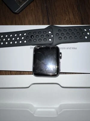 Apple iwatch series 3 38 mm Silver Case with Nike + GPS  Black Sport Band WORKS - Image 1 of 3