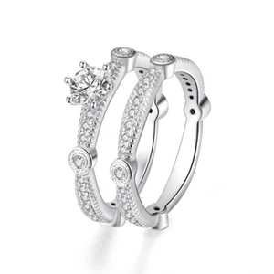 1ct Round Cut Topaz Womens Gift 925 Silver Band Wedding Party Ring Sets Size 4-9 - Picture 1 of 7