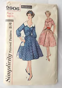 Vestido Simplicity 2906 patrón de costura con cuello talla 14 vintage sin cortar FF 1959 - Imagen 1 de 2