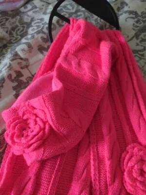 女孩粉色跳豆头带和围巾套装粉色花朵大号全新带标签 — 第 1/4 张图片
