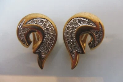 Pierre Lang Ohrringe ,     schöne PL - Ohr-Clips    , vergoldet mit Stein - Bild 1 von 4