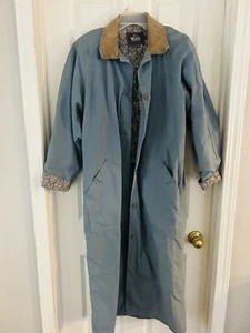 VTG 90s Woolrich Denim W Suede Collar Barn Chore Trench Coat Floral Cuff Sz Lg - Picture 1 of 18
