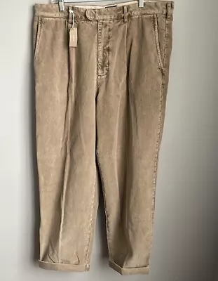 New J Crew Mens Corduroy Tan Pants Pleated Cuffed  Tag Size 38x32 Actual 38x29 - Image 1 of 4