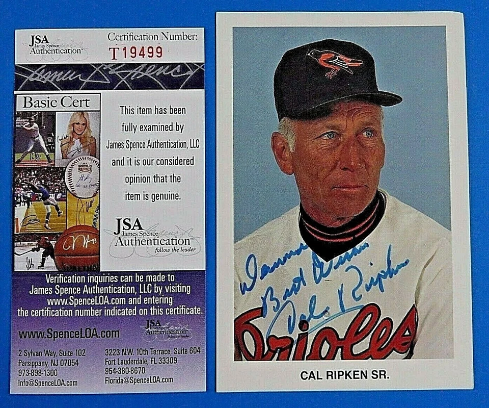 CAL RIPKEN Sr. SIGNED 3.5x5 POSTCARD ~ BALTIMORE ORIOLES ~ JSA T19499 - Image 1 of 1