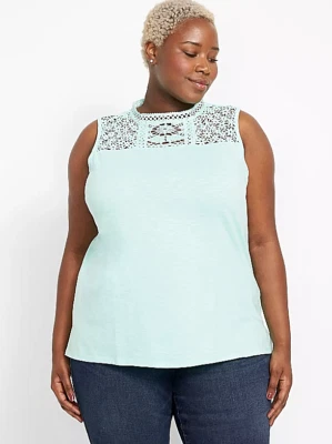 Lane Bryant Encaje Yugo Cuello Algodón Tanque Playa Vidrio Talla Grande 18/20 Nuevo con Etiquetas* Foto 1 de 3