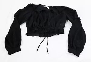 Line + Dot Women's Long Sleeve Ruffle Cropped Blouse JL3 Black Size Medium - Picture 1 of 5