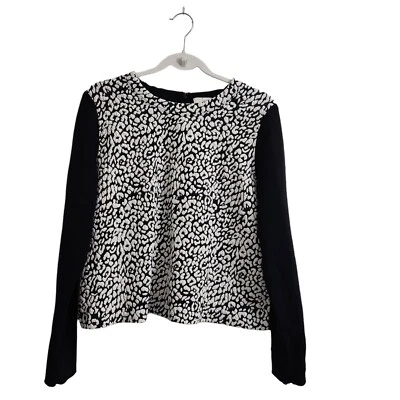 Blusa Kate Spade Mujer Grande Negra Blanca Leopardo Manga Larga Jacquard Top  Foto 1 de 4