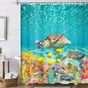 Ocean Underwater Sea Turtle Shower Curtain, Seawater Seabed Landscape Beach Sea - Picture 1 of 6