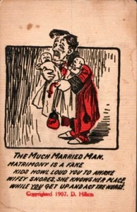 Postal El hombre muy casado bebés matrimonio falsa 1907 Hillson UNP - Imagen 1 de 2