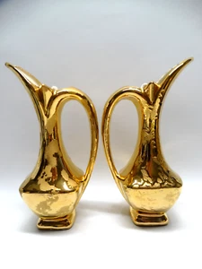 Set of 2 Vintage Savoy Weeping 24kt Gold Pitcher Ewer Vases Mid-Century Modern - Picture 1 of 15