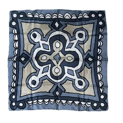 Vintage Vera Neuman Silk Scarf Blue Gray Geometric MCM Mod Design 20” Square - Image 1 of 4
