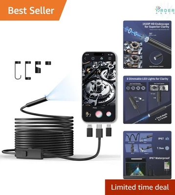 Endoscope Camera Waterproof HD 1920P Inspection Camera with 8 LEDs for Androi... - Image 1 of 4