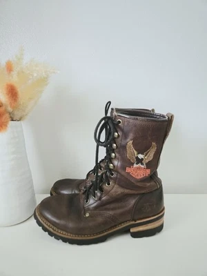 Botas Harley Davidson Para Hombres Águila Motociclista Cuero Bordado Vintage Logo Talla 7.5 Foto 1 de 4