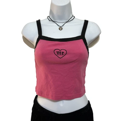 Top corto I.AM.GIA para mujer M/L rosa bordado negro Heart Me ropa de calle Y2K de colección Foto 1 de 4