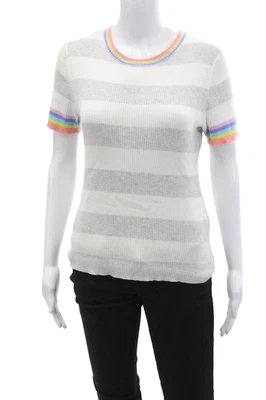Top tejido a rayas arco iris algodón cachemir de otoño blanco talla M de algodón para mujer Foto 1 de 4