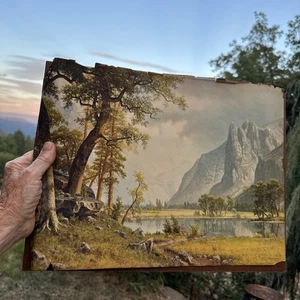 Alte Yosemite Valley Kunst Lithographie Druck Vintage Alfred Bierstadt 16 x 12 Zoll - Bild 1 von 19