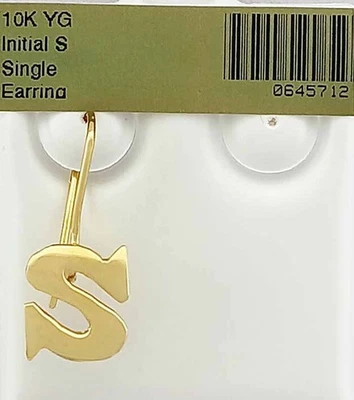 SOLID INITIAL "S" *Single* EARRING 10k YELLOW GOLD - New With Tag - Image 1 of 4
