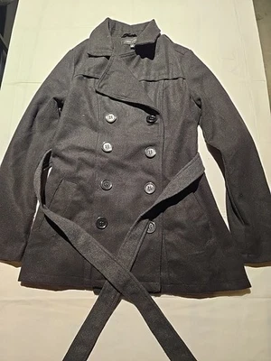 Chaqueta New Look Para Mujer Talla M Abrigo Negro Guisante Doble Pecho Abotonada con Cinturón Foto 1 de 4